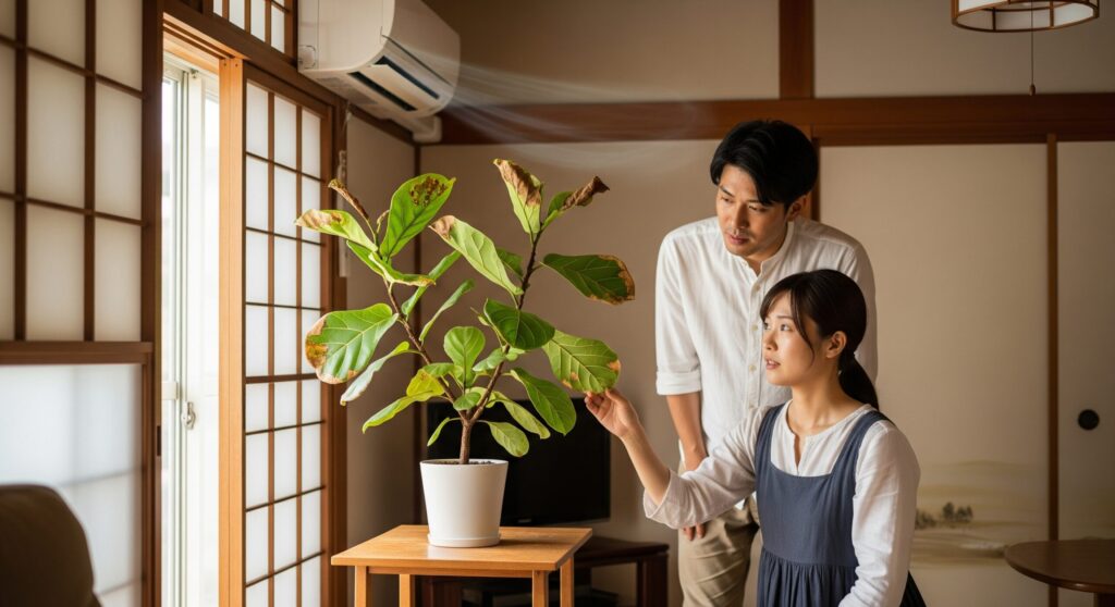 観葉植物がエアコン直当たりで起こる事