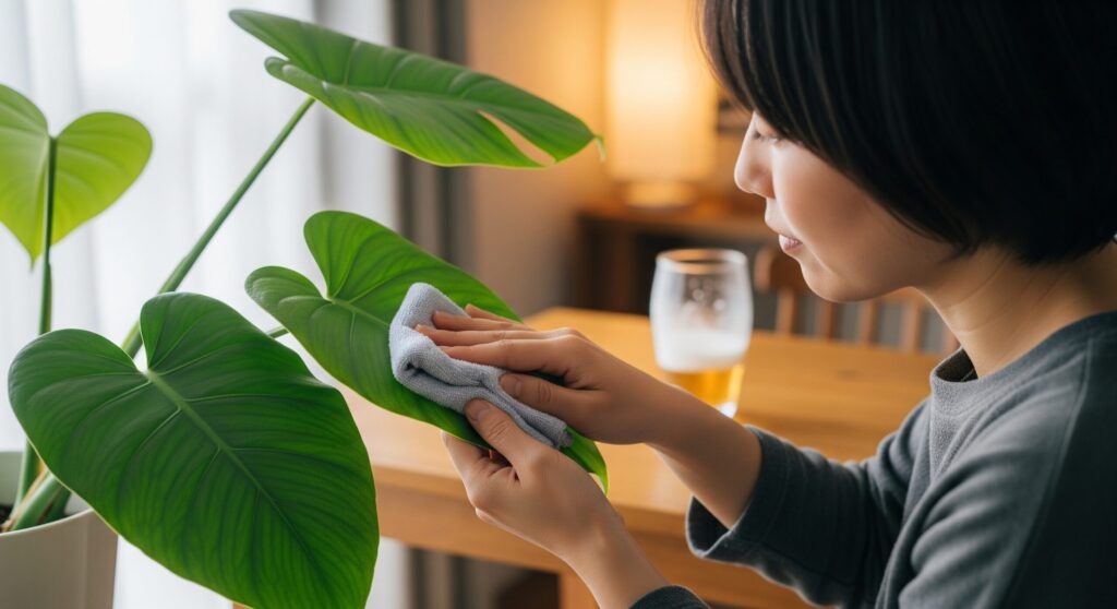 牛乳やビールでできる葉っぱのツヤ出し