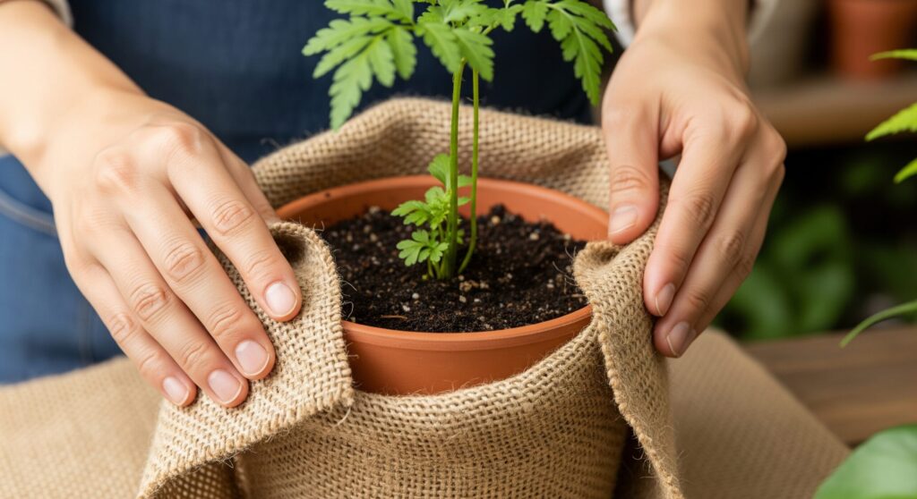 観葉植物の土隠しで麻布のやり方を紹介