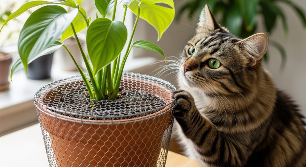 猫のいたずら防止に観葉植物カバーを