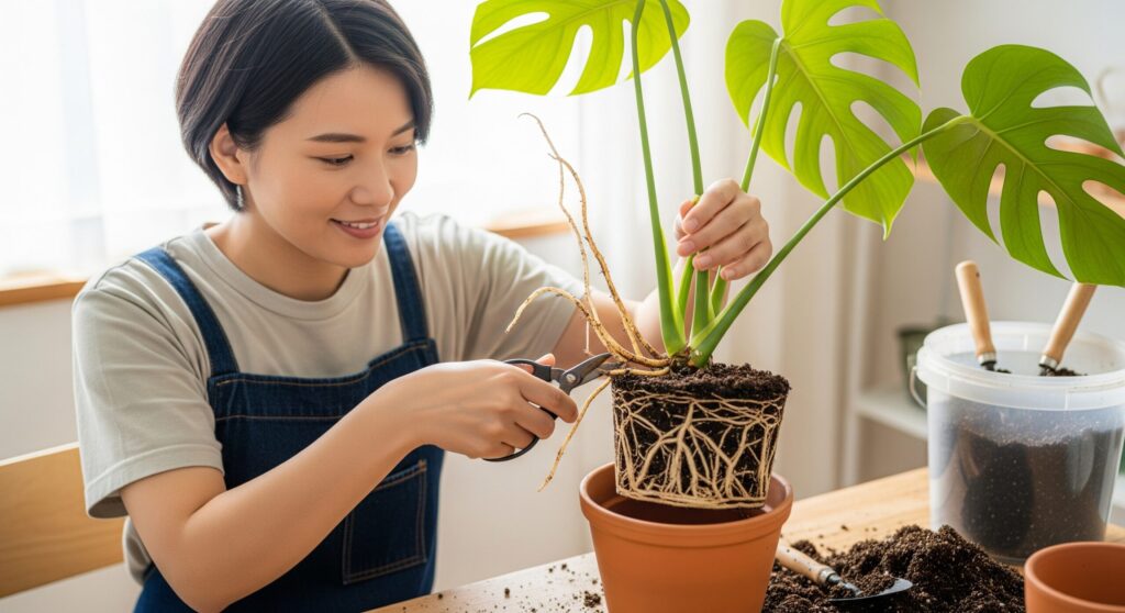 モンステラの植え替えで根っこは切っちゃダメ？