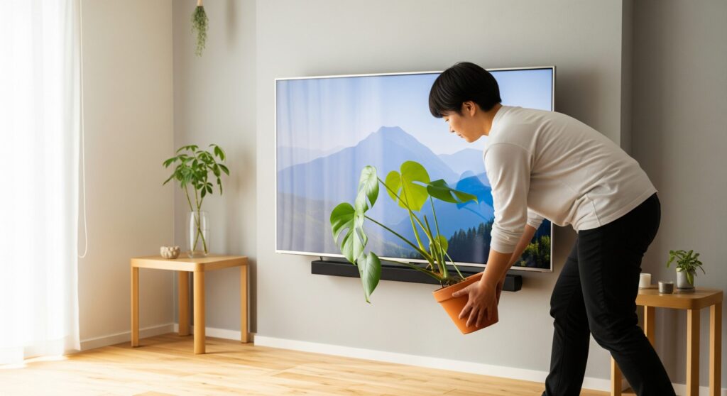 テレビ横で観葉植物が枯れるのを防ぐ工夫