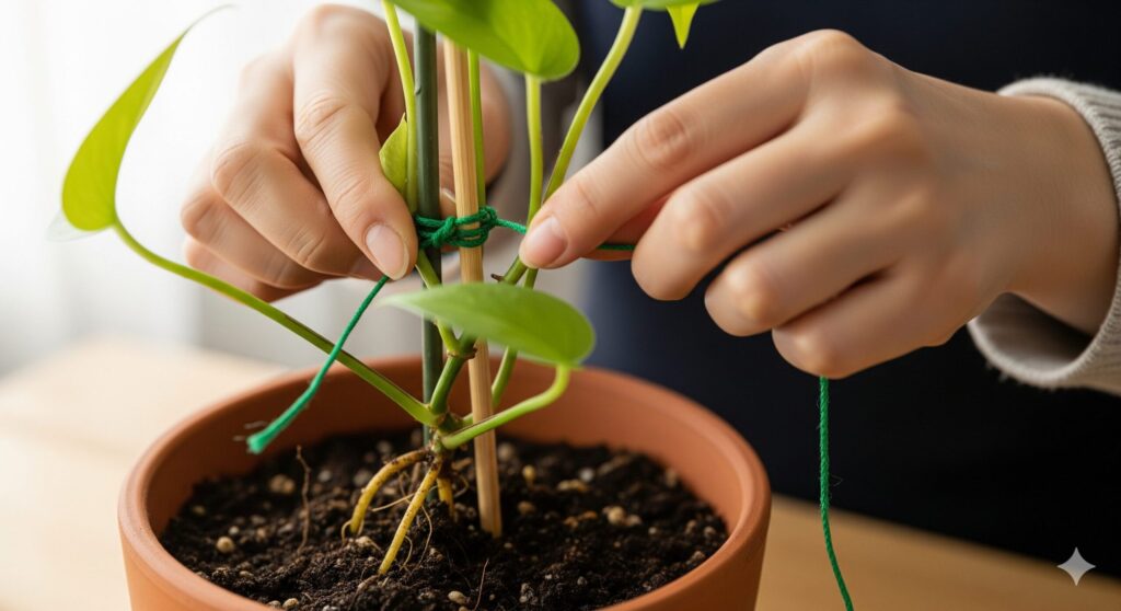 実践!観葉植物への添え木の方法と応用例