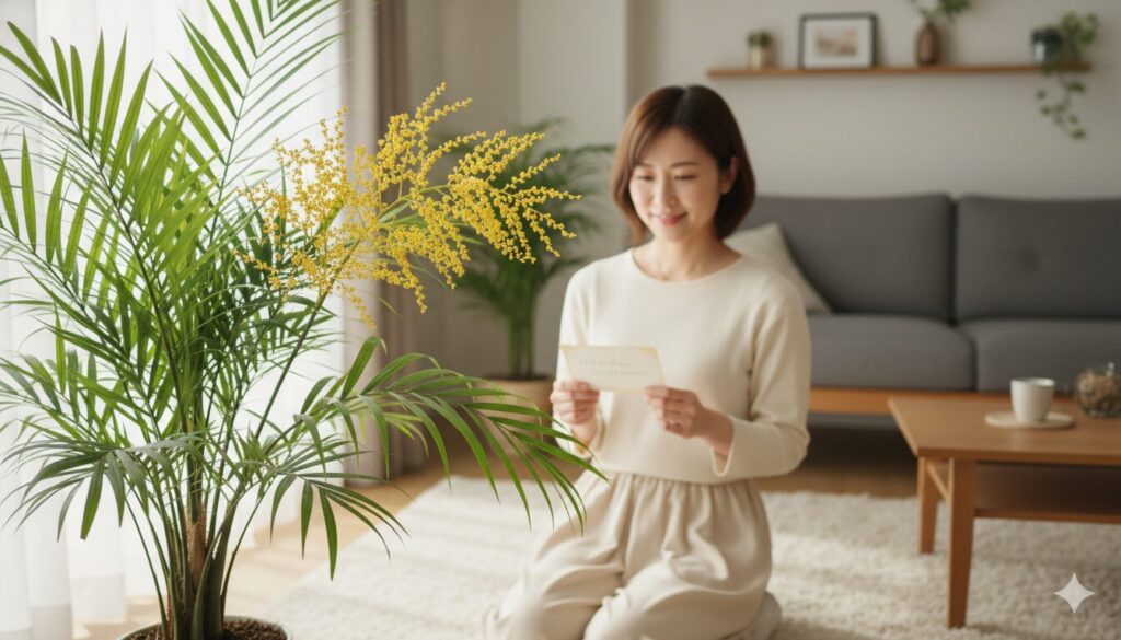 珍しいテーブルヤシの花の姿と、その花言葉