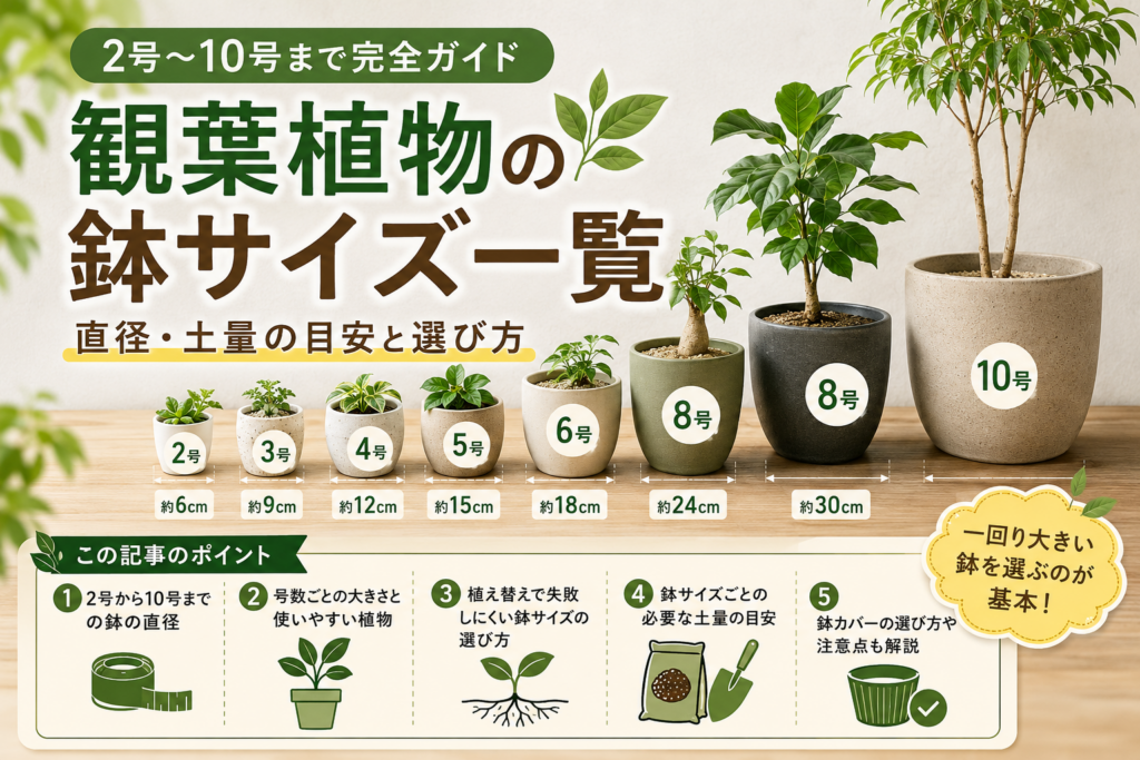 観葉植物の鉢サイズ一覧｜2号から10号まで直径と選び方を解説